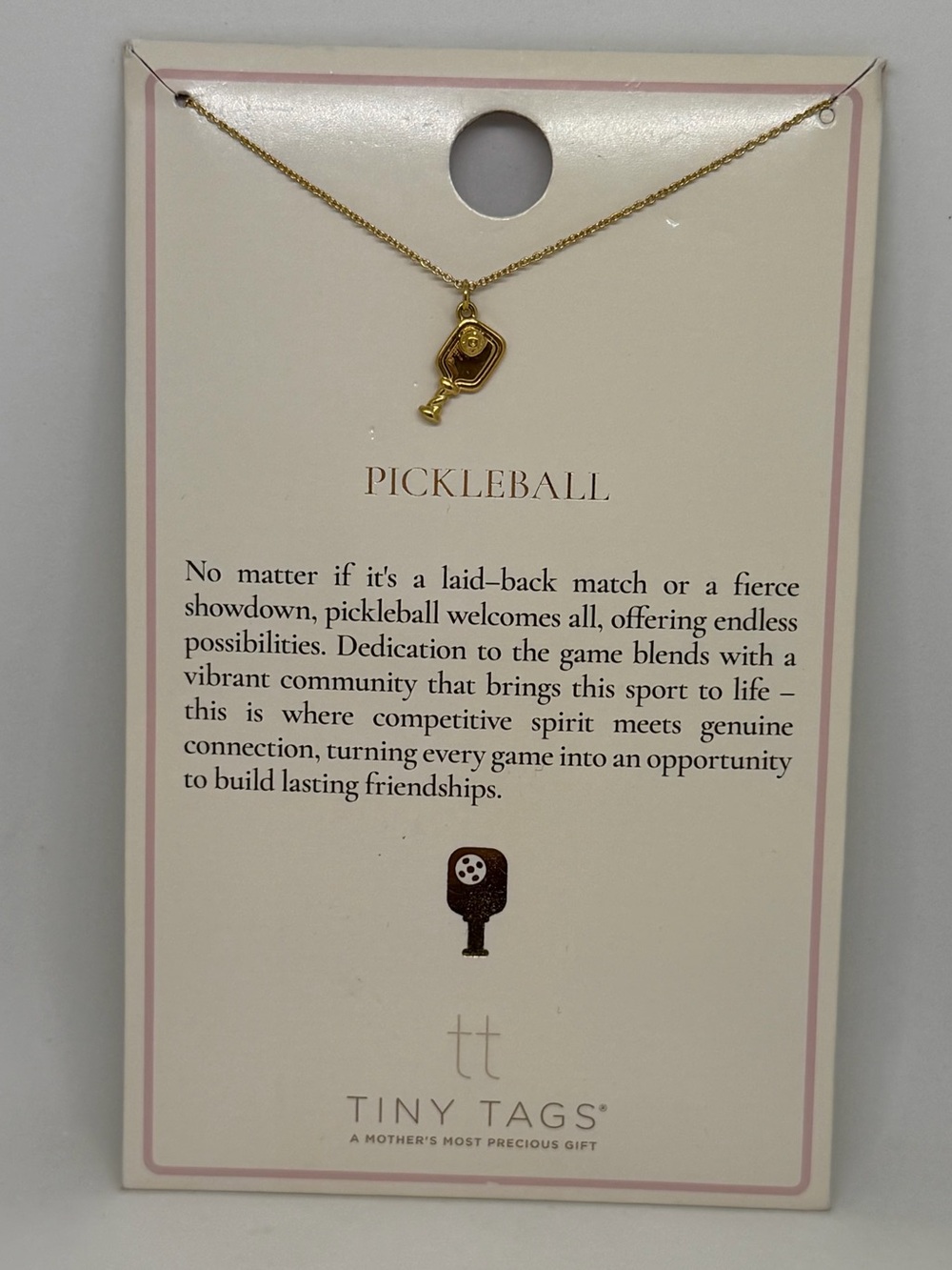 NEW Tiny Tags Pickleball Necklace 14K Gold Ion Plated Paddle Charm Jewelry Gift